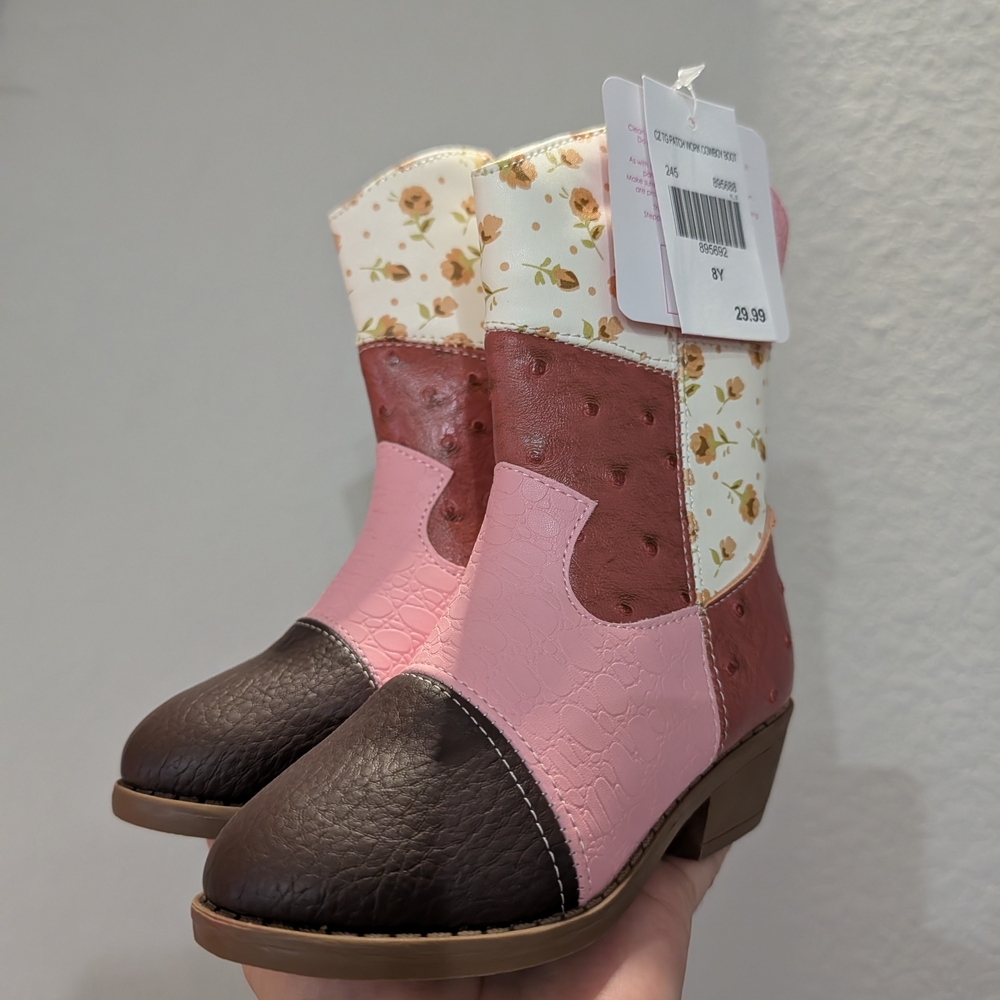 Kids Floral Pink and Brown Boots